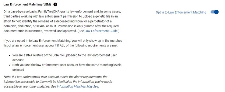 FTDNA Law Enforcement Matching